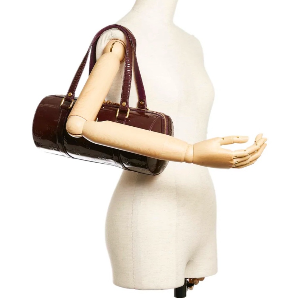 MCM Patent Monogram Essential Barrel Bag Bordeaux EUC - Picture 14 of 14
